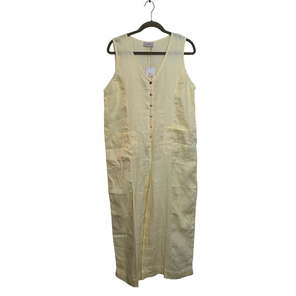 NOMAD The Label French Linen Sleeveless Jumpsuit Size M Pale Yellow Beachy NEW‎